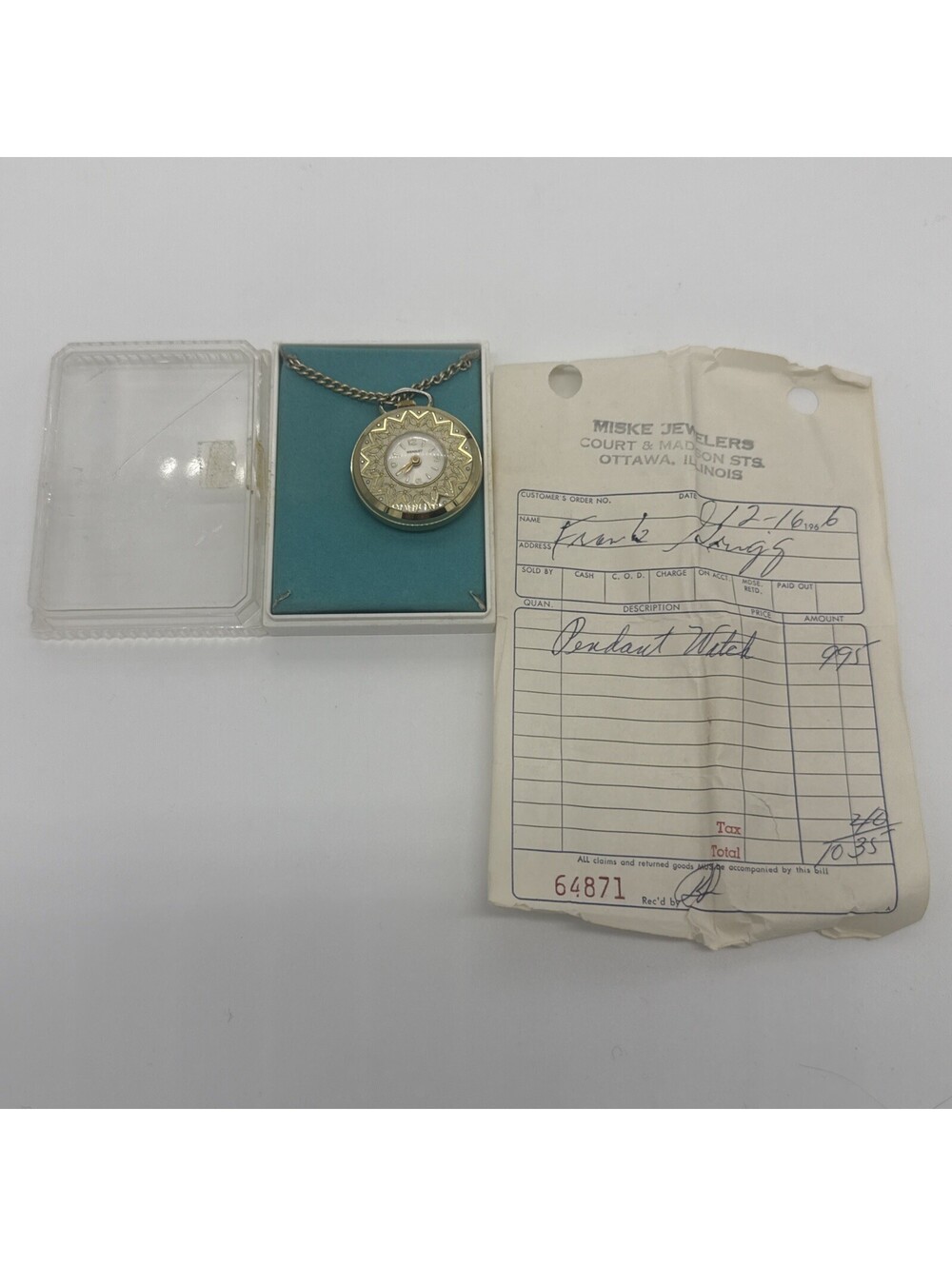 Vintage Bradley Pendant Watch Working Swiss Made Gold Tone Starburst 1966 Case
